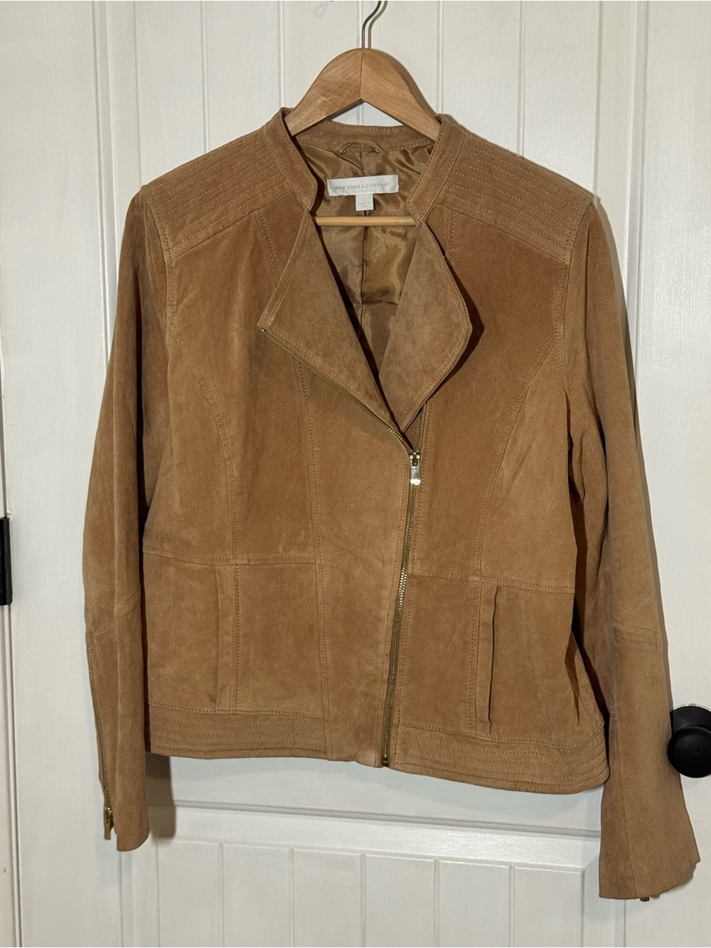 New York & Company Suede Moto Jacket in Tan - Picture 5 of 9